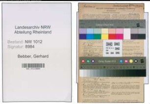 Entnazifizierung Gerhard Van Bebber , geb. 20.06.1899 (Landwirtsch.gehilfe)