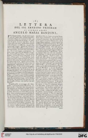 Lettera del Sig. Ernesto Freemann al Signor Abate Angelo Maria Bandini