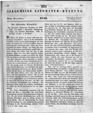 Auerswald, A.: Der Preussische Huldigungs-Landtag im Jahre 1840. Königsberg: Bornträger 1843