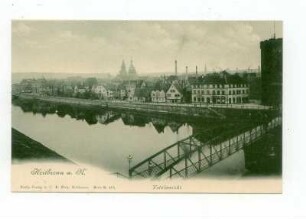 "Totalansicht" - Blick von der Badstraße auf Götzenturm, Eiserner Steg, Obere Neckarstraße (Neckarfront), im Hintergrund Türme der Kilianskirche und des Deutschordensmünsters