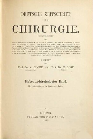 Deutsche Zeitschrift für Chirurgie. 37. 1893