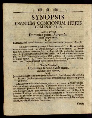 Synopsis Omnium Concionum Huius Dominicalis.
