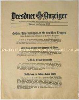 "Dresdner Anzeiger", Sonderblatt u.a. zur Landungsoperation der Westalliierten bei Dieppe