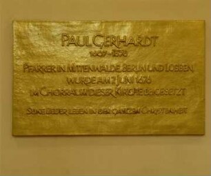 Gedenktafel zu Ehren von Paul Gerhardt