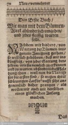 Wie man mit dem Blumen-Werk absonderlich umgehen/und jedes fleissig warten solle.