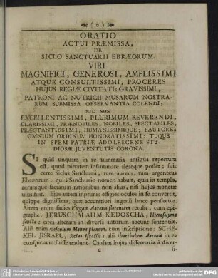 Oratio Actui Praemissa, De Siclo Sanctuarii Ebraeorum