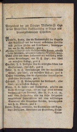 Verzeichnis der zur Leipziger Michaelmesse 1792 in der Meyerschen Buchhandlung in Gemgo neu herausgekommenen Schrfiten