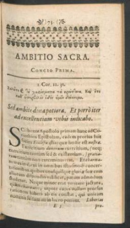 Ambitio Sacra. Concio Prima.