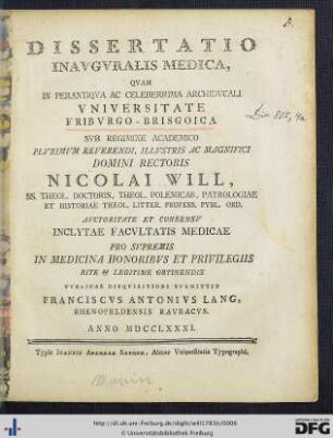 Dissertatio Inavgvralis Medica