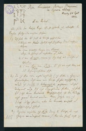 Brief vom 30. Sept. 1872