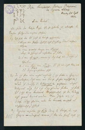 Brief vom 30. Sept. 1872