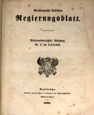 Großherzoglich Badisches Regierungsblatt. 1849