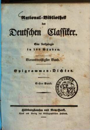 Anthologie der deutschen Epigrammen-Dichter von 1650 - 1850. 1,1