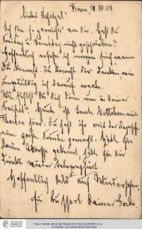 Postkarte vom 11.10.1908