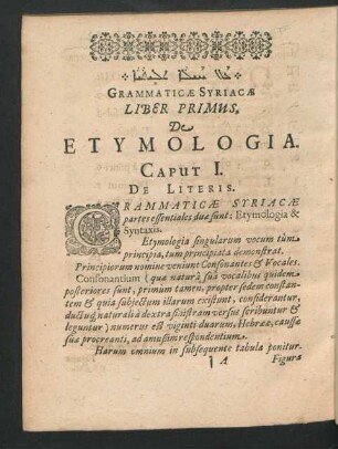 Grammaticae Syriacae Liber Primus, De Etymologia.