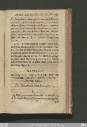 Articuli X. LX. CI. CXC. CXCI. CXCII. CXCIII. CXCIV. CXCV. CXCVI. CXCVII. CXCVIII. De Sententia condemnatoria.