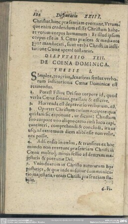 Disputatio XXII [XXIV]. De Coena Dominica