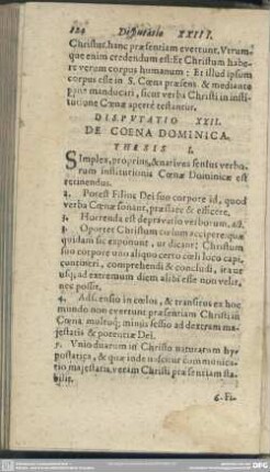 Disputatio XXII [XXIV]. De Coena Dominica