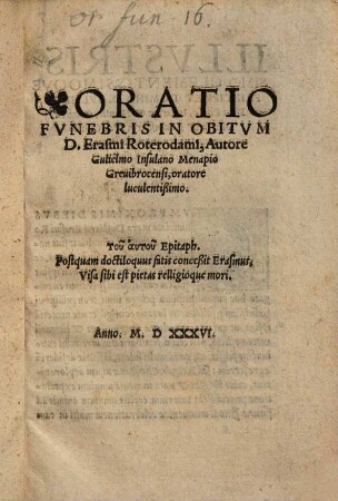 Oratio Funebris In Obitum D. Erasmi Roterodami