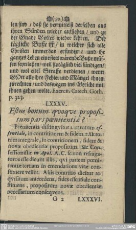 LXXXV. Estne bonum quoque propositum pars poenitentiae?