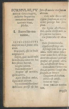 Formulae, Puerilis Colloquii, ex latinae linguae exercitatione Ioannis Lodovici Vivis, selectae.