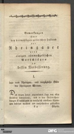 I. Lage vom Rheingau, und vorzügliche Güte des Rheingauer Weines.