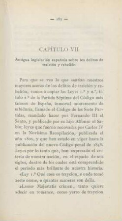 Capítulo VII. Antigua legislación espanola sobre los delitos de traición y rebelión