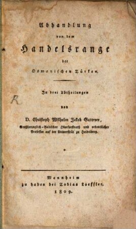 Abhandlung von dem Handelsrange der Osmanischen Türken