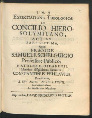 Exercitationis Theologicae De Concilio Hierosolymitano, Act XV. Pars Septima