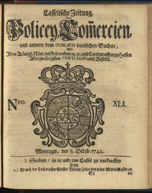 Nro. XLI, Montags, den 8. Octob. 1742
