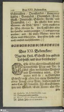 Das XXI. Bedencken: Was die Heil. Schrifft den andren Tod heisse, und was derselbe sey?