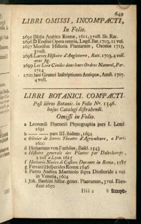 Libri Omissi, Incompacti, In Folio. - Libri Botanici. Compacti.