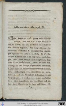 Allgemeine Metaphysik.