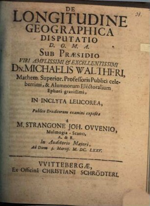 De longitudine geographica disp.