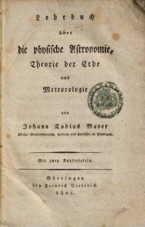 Lehrbuch über die physische Astronomie, Theorie der Erde und Meteorologie