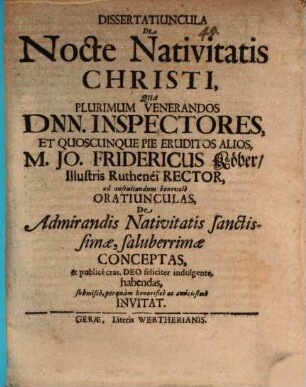 Dissertatiuncula de nocte nativitatis Christi