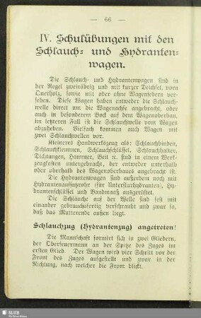 IV. Schulübungen mit den Schlauch- und Hydrantenwagen
