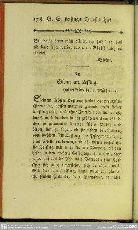 65. Gleim an Lessing. Halberstadt, den 1. März 1772