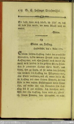 65. Gleim an Lessing. Halberstadt, den 1. März 1772