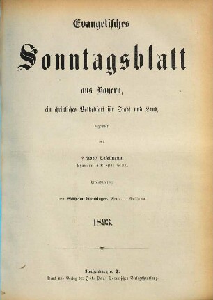 Evangelisches Sonntagsblatt aus Bayern. 1893