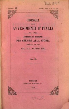 Cronaca degli avvenimenti d'Italia nel 1859 corredata di documenti per servire alla storia. II