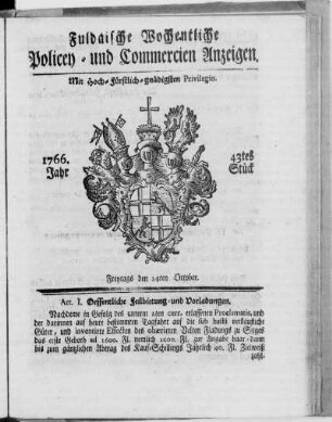 43tes Stück, Ausgabe vom 24. October 1766