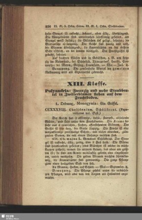 XIII. Klasse. Polyandria: Zwanzig und mehr Staubbeutel in Zwitterblumen stehen auf dem Fruchtboden