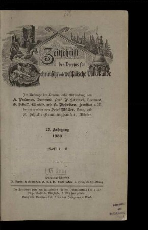 Zeitschrift des Vereins für Rheinische und Westfälische Volkskunde / 27. Jahrgang 1930