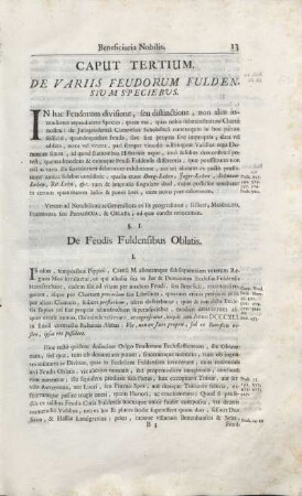 Caput Tertium. De Variis Feudorum Fuldensium Speciebus.