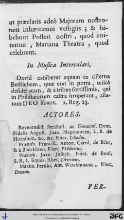 Actores; Personae Musicae.