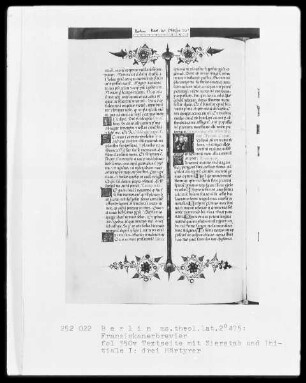 Franziskanisches Brevier — Initiale I, darin drei Märtyrer, Folio 350verso
