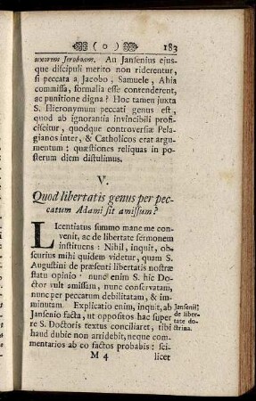 V. Quod lebertatis genus per pectatum Adami sit amissum?