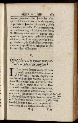 V. Quod lebertatis genus per pectatum Adami sit amissum?