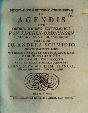 De agendis sive ordinationibus ecclesiasticis : Von Kirchen-Ordnungen